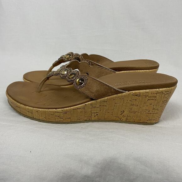 Skechers Beverlee Bizzy Babe Wedge Sandal Womens 10 Brown Rhinestone Luxe Foam - Picture 6 of 14